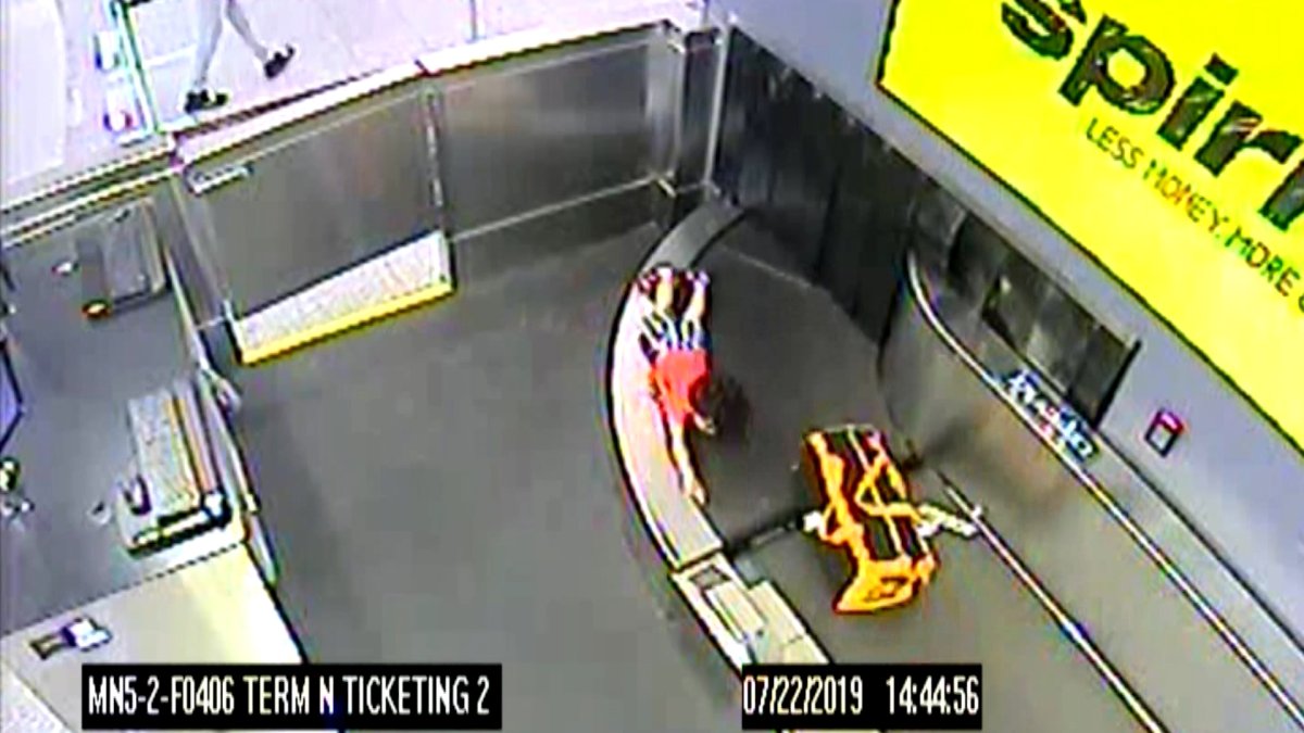 Toddler injured in wild conveyor belt ride caught on airport cameras