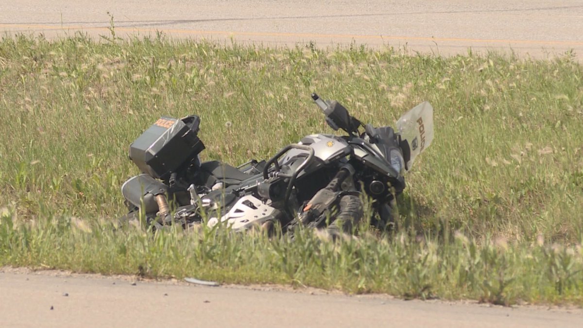 A police officer was injured after his motorcycle crashed in southeast Calgary on Saturday.