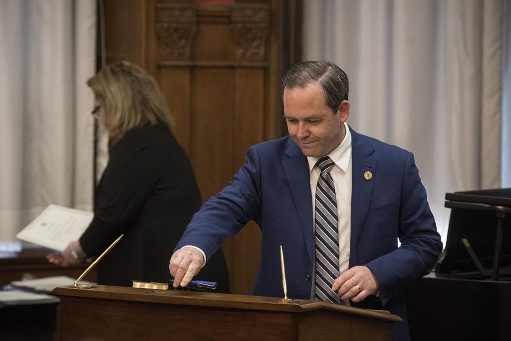 Doug Downey is sworn into his new role as Ontario's Attorney General at Queen's Park in Toronto on Thursday, June 20, 2019.