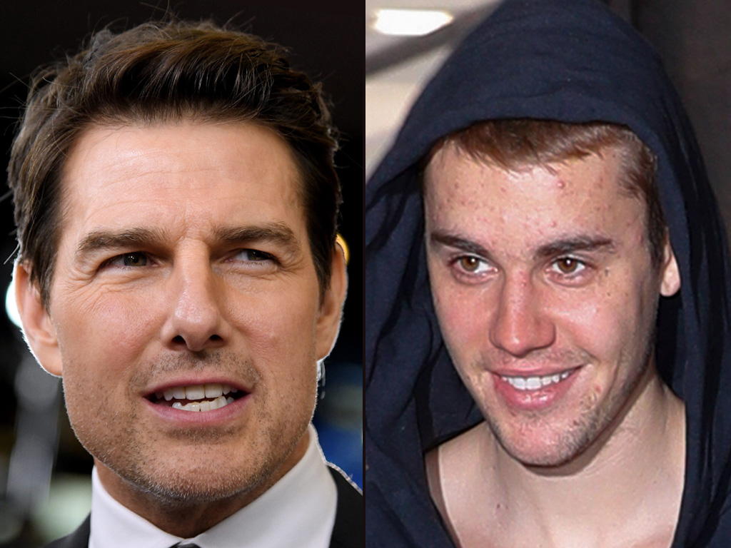 (L-R) Tom Cruise and Justin Bieber.