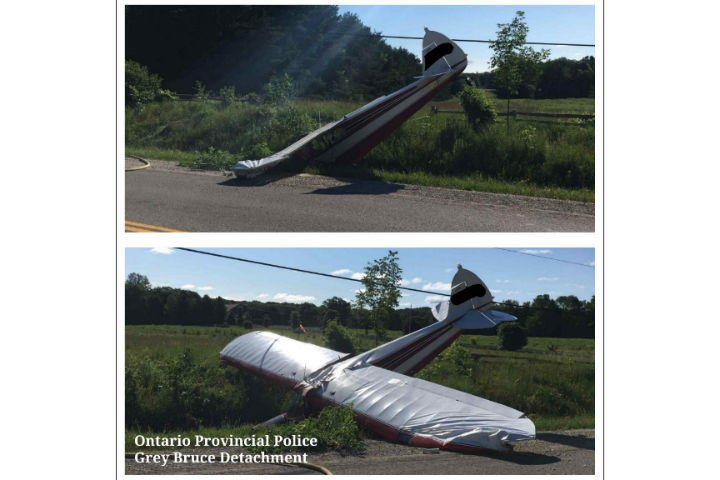 The plane, a Piper PA-12, was travelling west and attempted to land on a grass landing strip when it crashed into a fence and went into a ditch, officers said. 