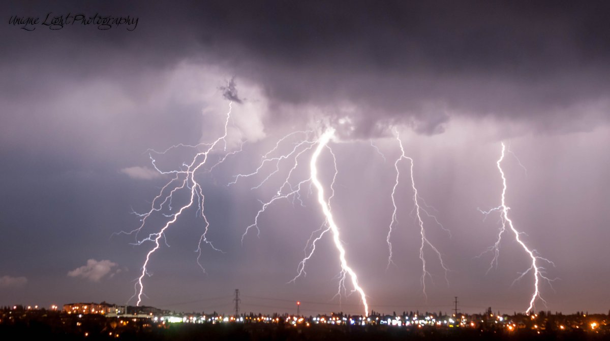 Lighting from a severe overnight thunderstorm in Edmonton on Tuesday, July 24, 2019. Photo just before midnight in south Edmonton. 