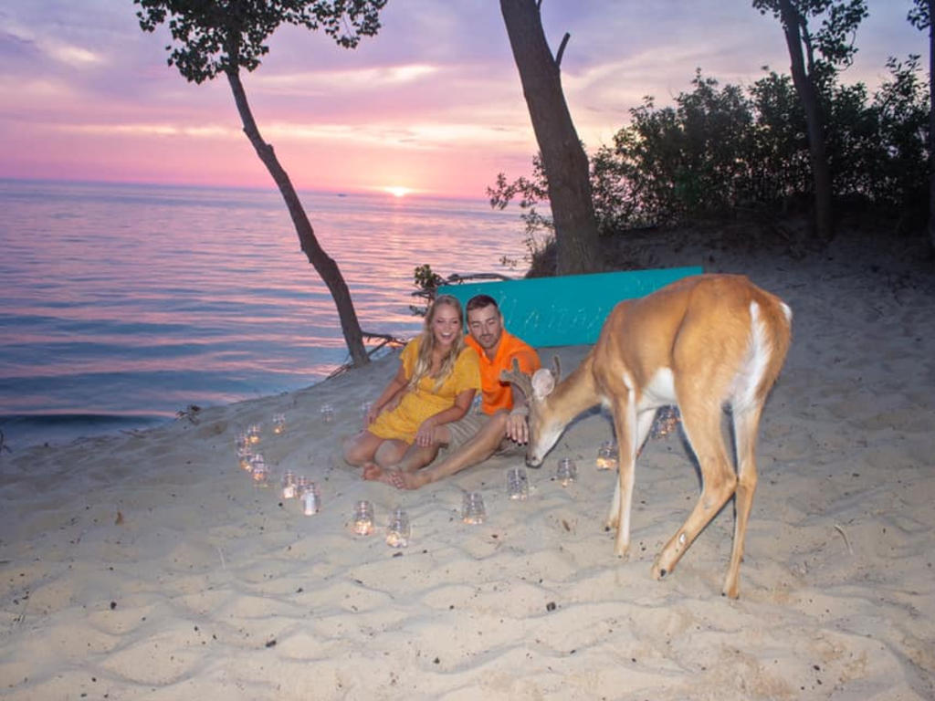 A deer photobombed Jakob Lee and Colbie Wakeley’s engagement photos.