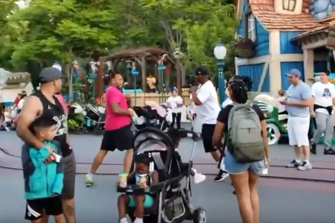 Two men square off for a fight at Disneyland in Anaheim, Cal., on July 6, 2019.