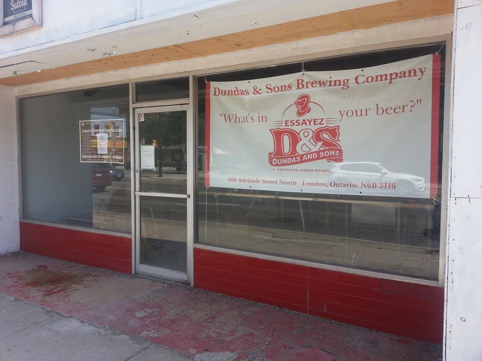 Dundas and Sons Brewing Company's storefront on Adelaide Street, south of Dundas Street.