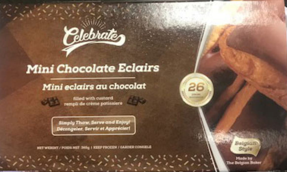 Celebrate mini chocolate eclairs packaging.