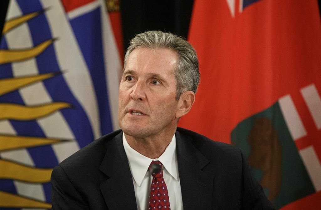 Manitoba Premier Brian Pallister speaks to media during the western premiers' conference in Edmonton on Thursday, June 27, 2019.