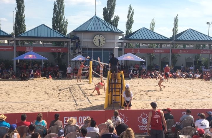 Melissa Humana-Paredes and Sarah Pavan defeated the American team of Betsi Flint and Emily Day, 21-11, 21-16 in the final of the Edmonton Open on Sunday.
