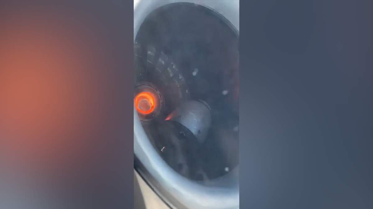 A loose part from Delta Air Lines Flight 1425 is shown in the aircraft’s engine in this passenger image captured on July 8, 2019.