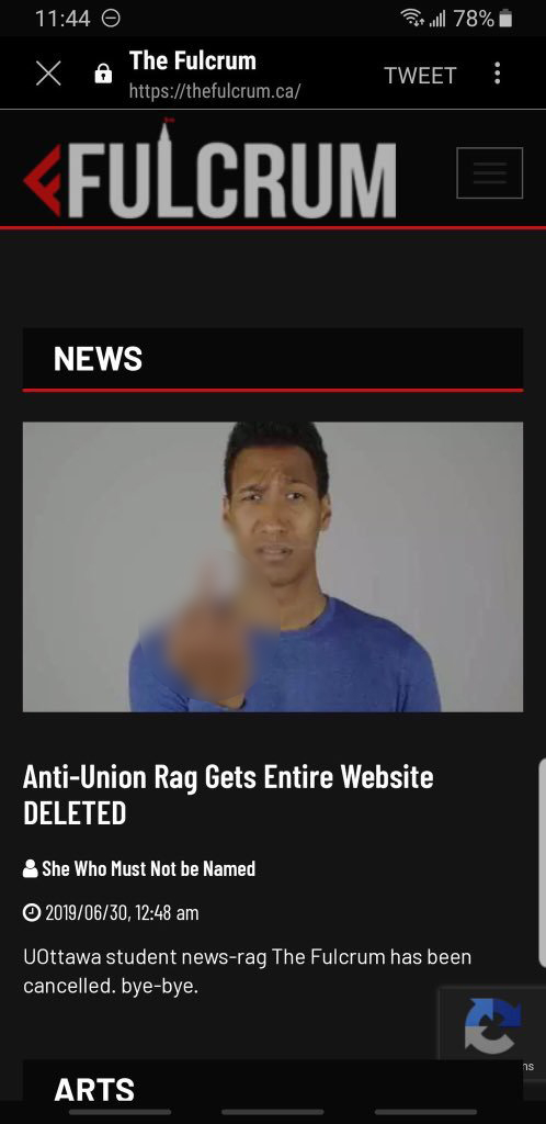 A screenshot shows the front page of the site after the hack.