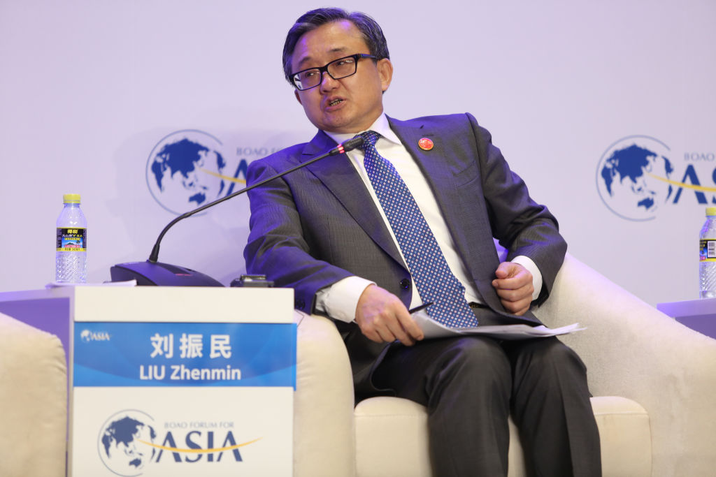 BO'AO, CHINA - MARCH 29: Liu Zhenmin, UN Under-Secretary-General for Economic and Social Affairs, attends 'Frontier Technology and Sustainable Development' session on day four of the Boao Forum for Asia Annual Conference 2019 at the Dongyu Island Hotel on March 29, 2019 in Bo'ao, Hainan Province of China.