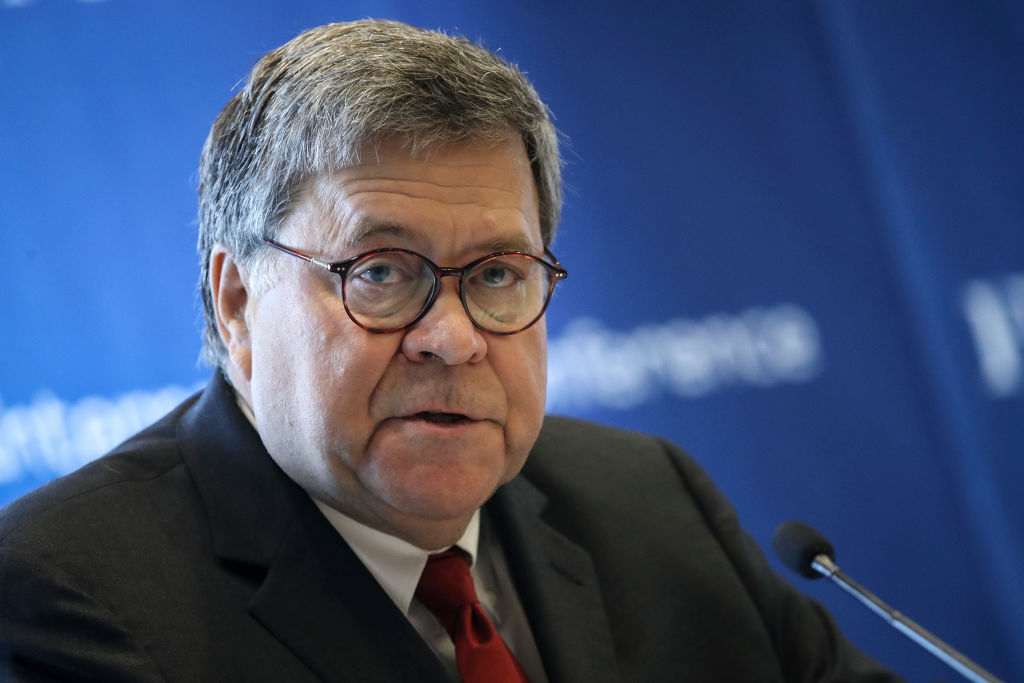 U.S. Attorney General William Barr speaks at the International Conference on Cyber Security at Fordham University School of Law on July 23, 2019 in New York City.