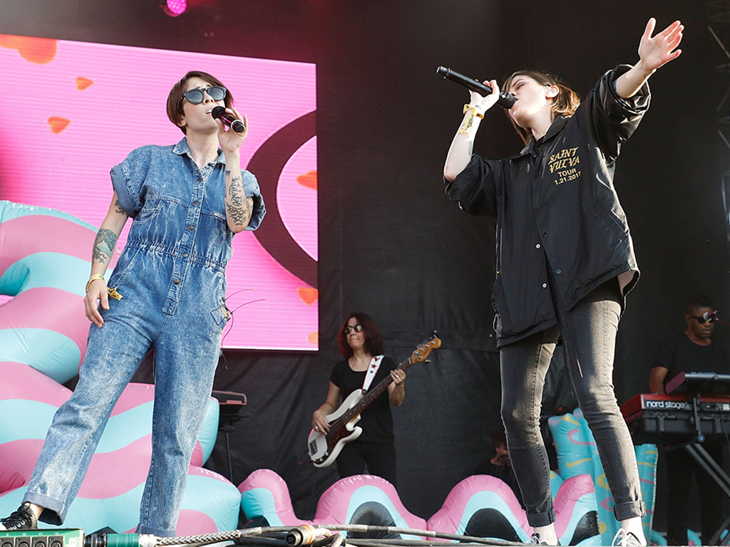 Sara Quin and Tegan Quin of Tegan and Sara perform onstage during Day 1 of The Meadows Music & Arts Festival at Citi Field on Sept. 15, 2017 in New York City.