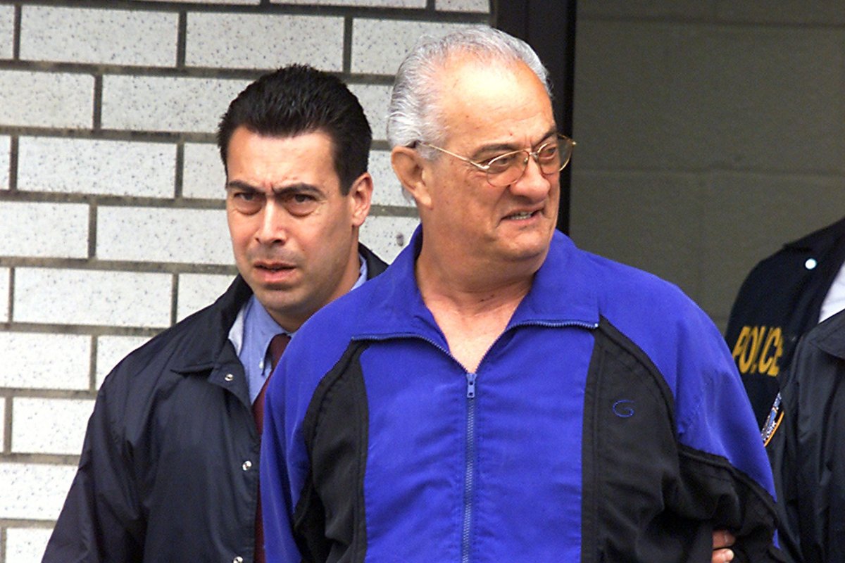 Peter Gotti, brother of jailed mob boss John Gotti, is led out of the Waterfront Commission by police after being arrested along with 16 other alleged members of the Gambino crime family. They were later indicted on charges related to illegal activities along the waterfront. 