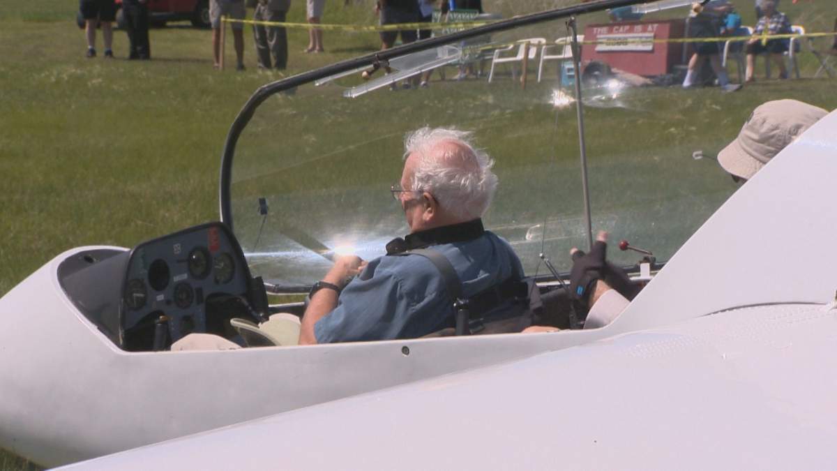 A member of the Winnipeg Gliding Club prepares to take to the air.