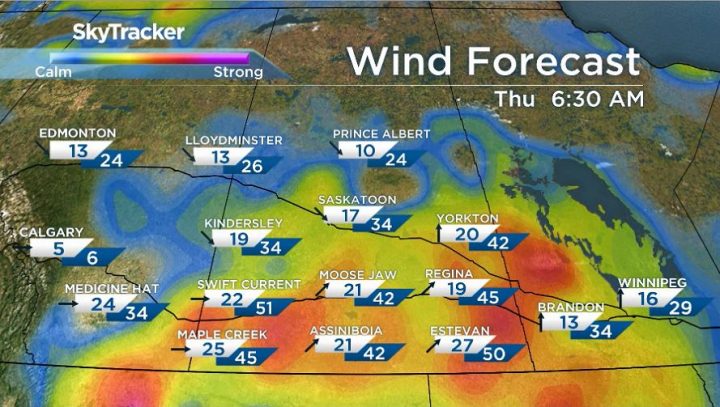 Gusty winds for Thursday across Saskatchewan.
