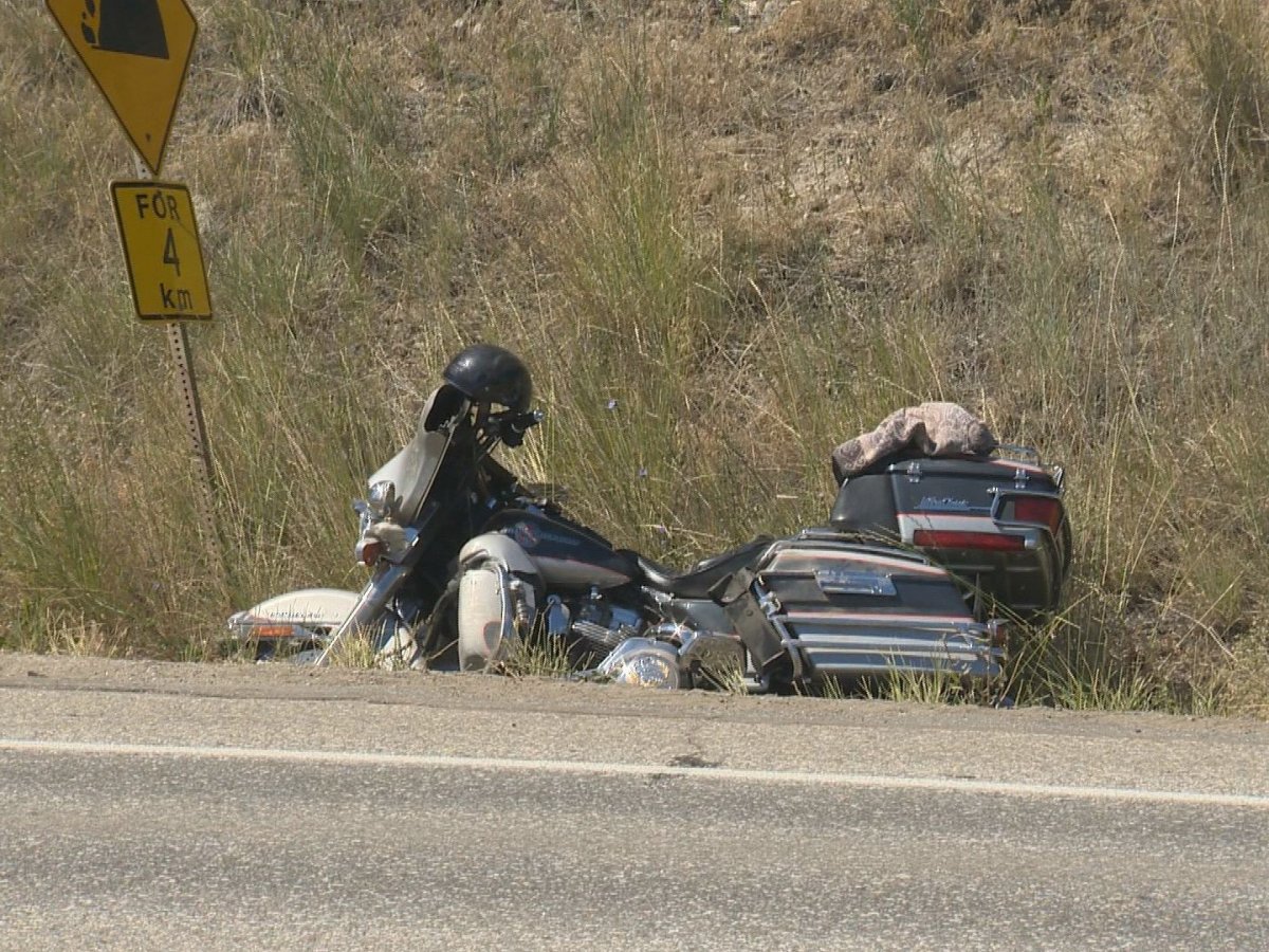 The Harley Davidson that crashed into an SUV on Highway 97 south of Peachland.