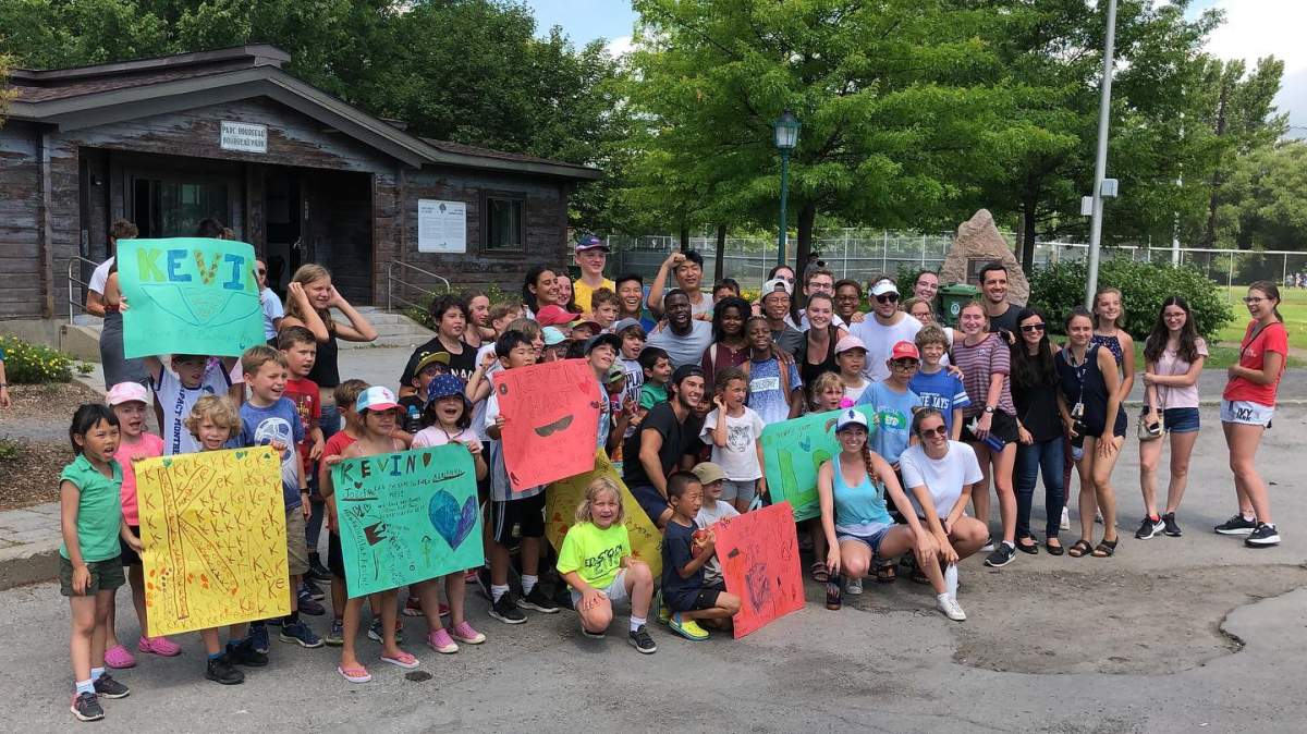 Kevin Hart is greeted by a group of camp-goers in Pointe-Claire. Sunday July 21, 2019.