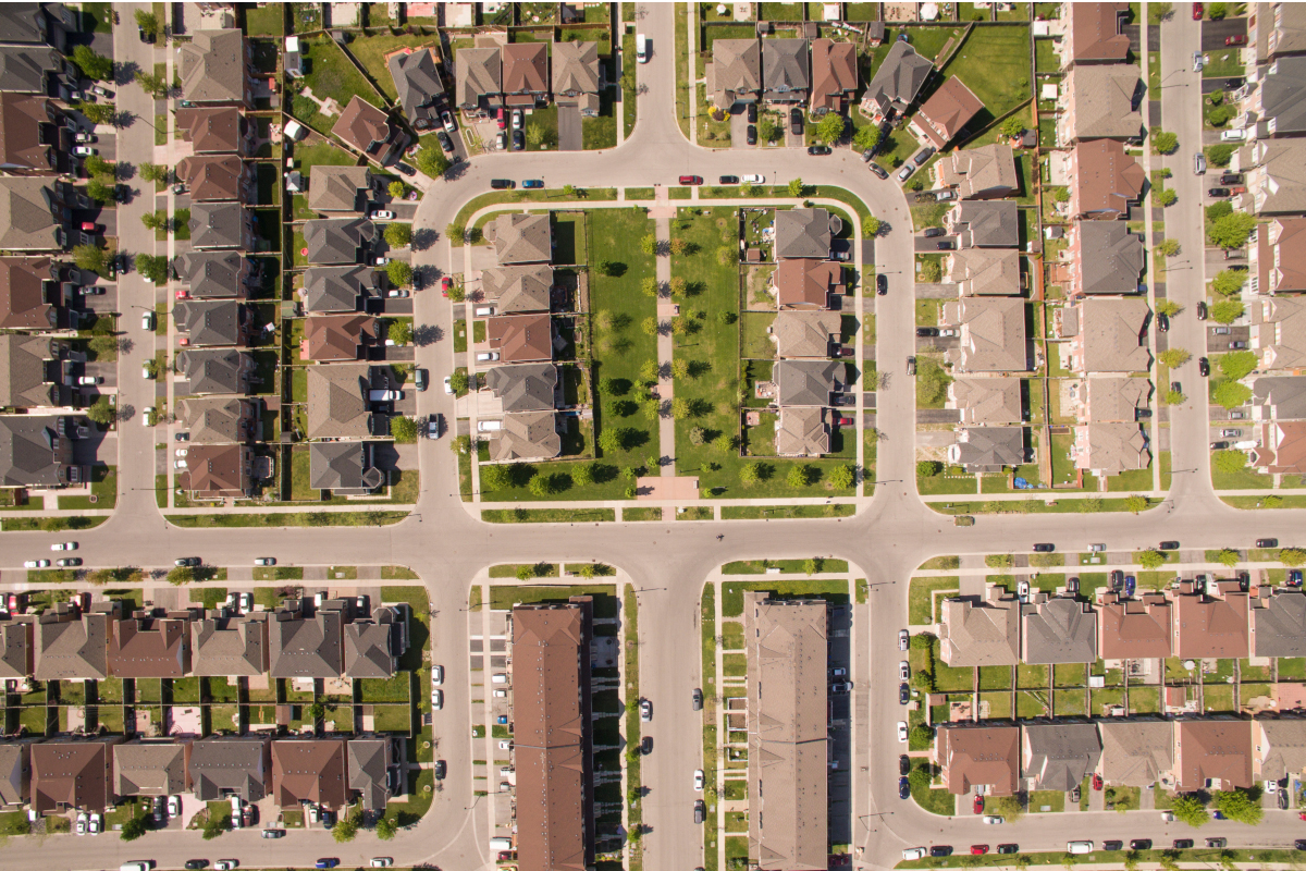 Aerial view of properties in Toronto.