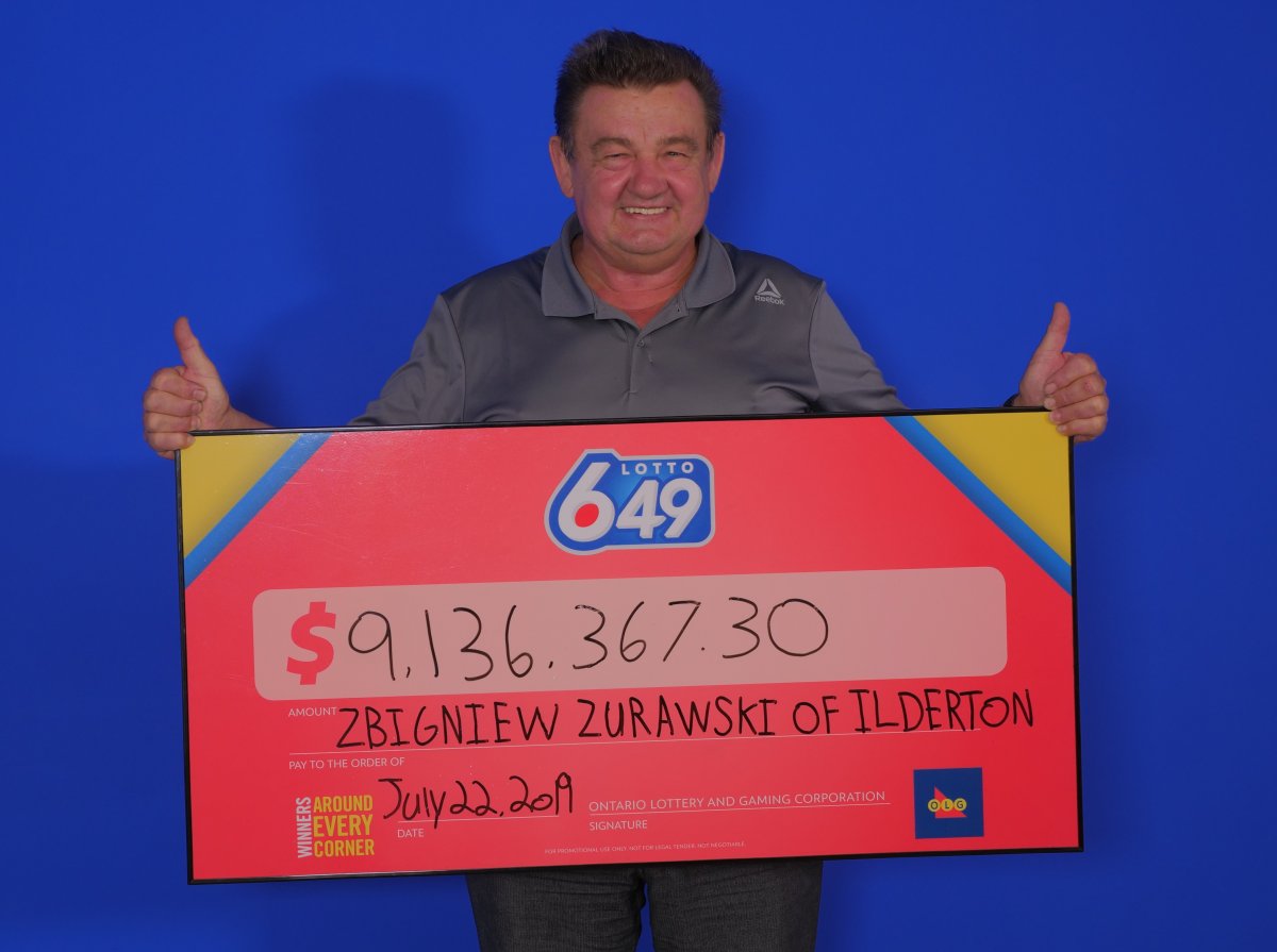 Zbigniew Zurawski of Ilderton, Ont., celebrates his lottery win.