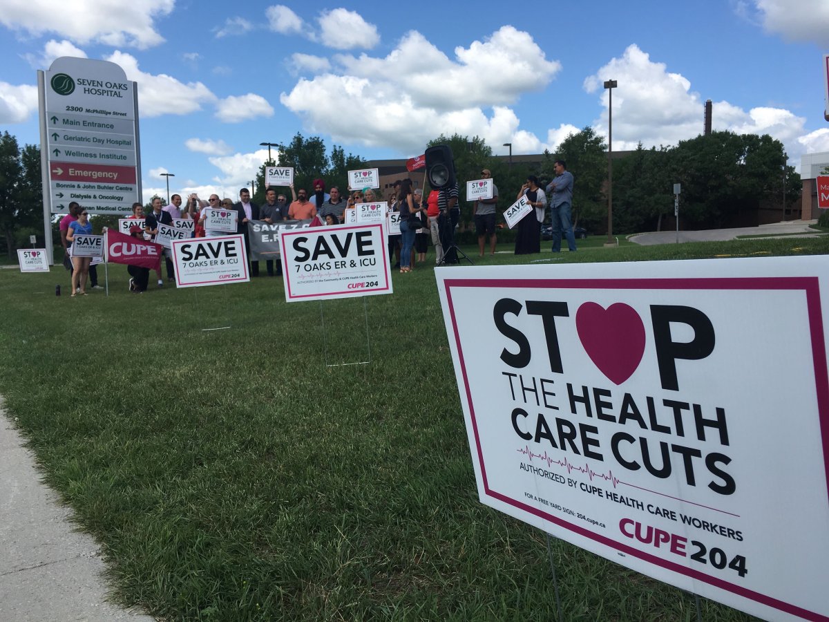 A rally being held on Sunday morning outside Seven Oaks Hospital.