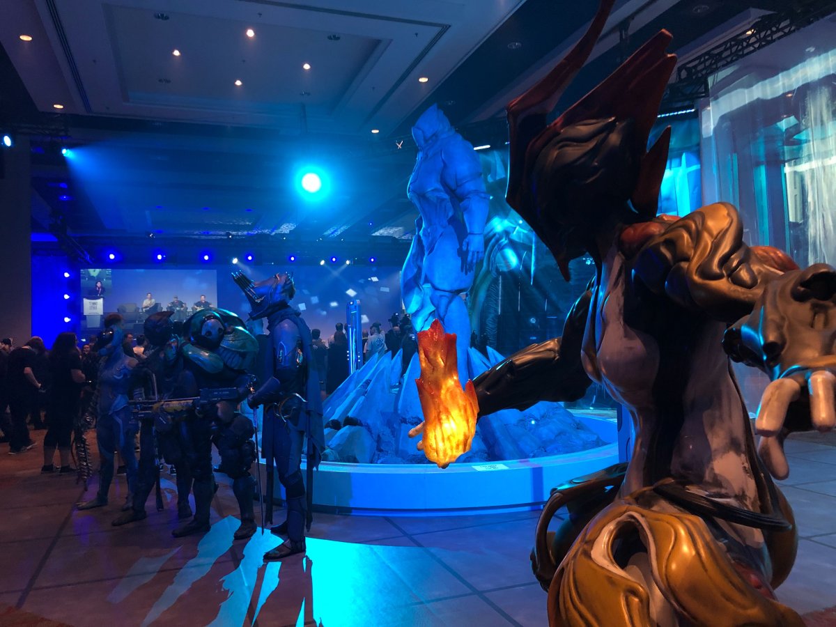 Warframe characters fill up RBC Place London for TennoCon 2019.