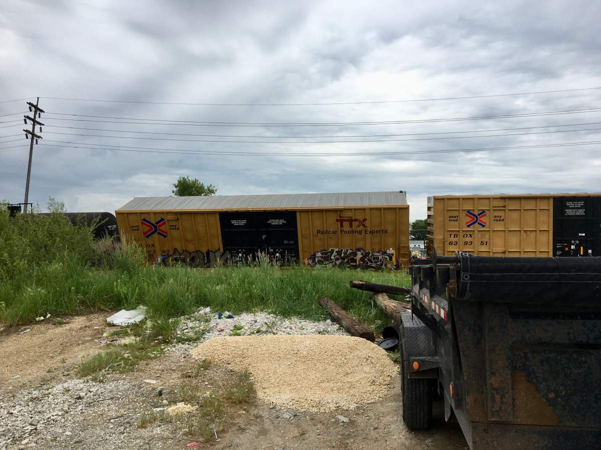 A derailed train car near Sargent Avenue and Empress Street.