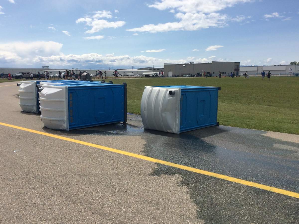 Tipped-over toilets.