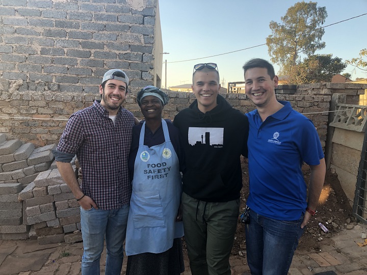 From left to right, Roderick Mackinnon, school principal Maria Nthalla, Thomas Prévost and director of Cross Connect Kyle Tolman. Prévost and Mackinnon are raising funds for Nthalla's early childhood develpment centre in Munsieville Township, South Africa.