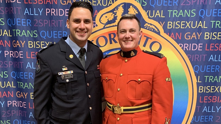 Corporal Rielly Knock (right) with Sask. RCMP and Senior Constable Ben Bjarnesen from Queensland Police in Australia at the World LGBTQ Conference for Criminal Justice Professionals in Toronto, which ran from June 19-21.