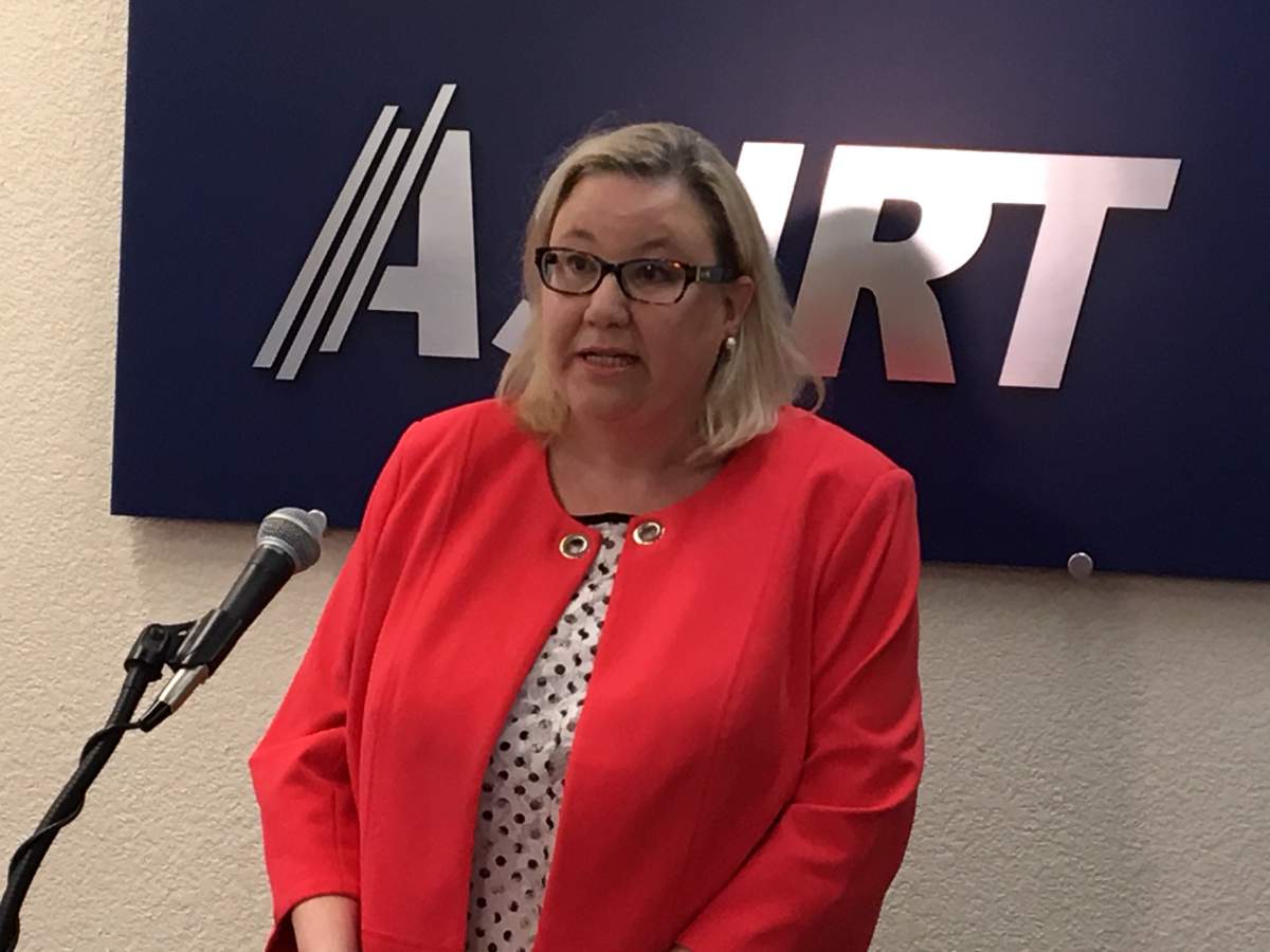 ASIRT executive director Susan Hughson speaks to media about the findings after an investigation into a fatal shooting on the Whitefish Lake First Nation in September 2017.