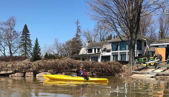 Peak water levels behind Jacques Duval’s home in Beaconsfield in the spring of 2019.