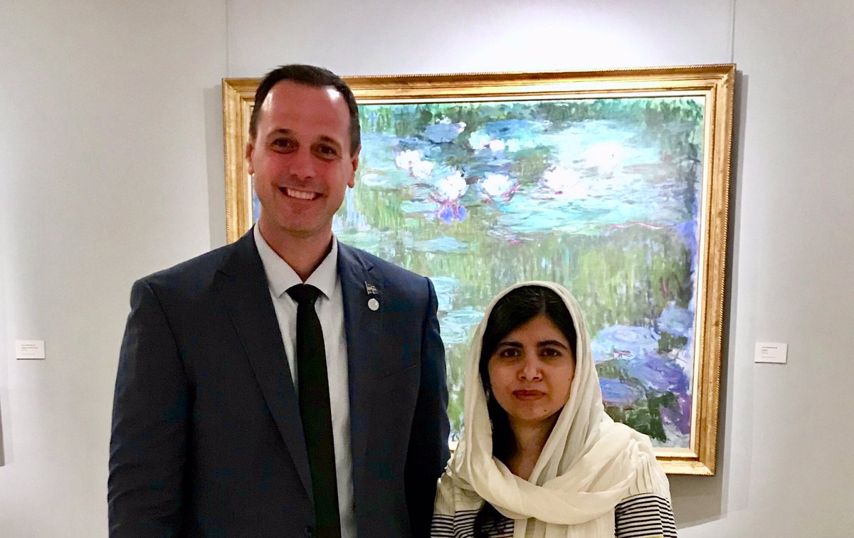 Education Minister Jean-François Roberge and Nobel Peace Prize winner Malala Yousafzai.