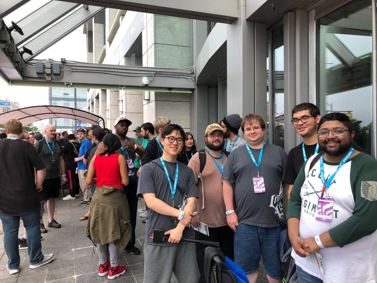 Jeffrey Sung (left) of Richmond Hill, Ont. stands among fellow fans waiting in line for TennoCon 2019. Sung was first in line after securing a spot at 1 a.m. Saturday morning.