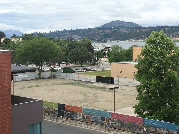 A view of the empty lot at 350 Doyle Avenue in downtown Kelowna and nearby Okanagan Lake.