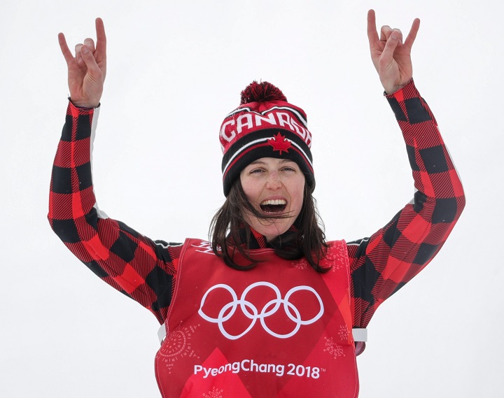 Canadian and Olympian skier Kelsey Serwa, seen here celebrating her gold medal at the 2018 Winter Olympic Games in South Korea, has retired from ski cross racing. She announced her decision on Thursday.