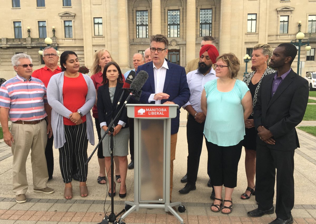 Manitoba Liberal Leader Dougald Lamont addressing the media about the creation of an independent commission to review Manitoba's tax system.