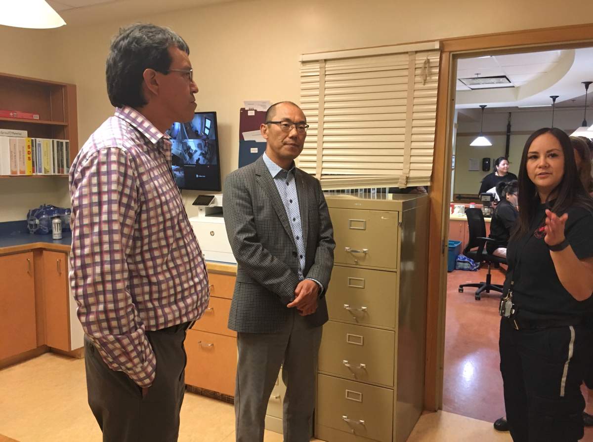 Associate Minister of Mental Health and Addictions Jason Luan visits the Blood Tribe detox centre. 
