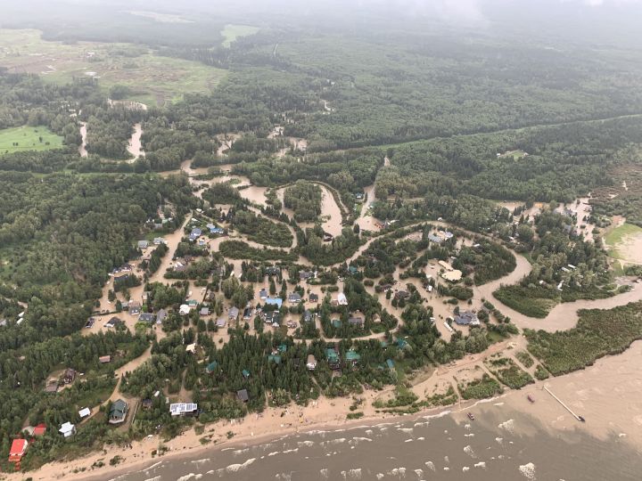 An aerial photo of the flooding in the Marten Beach area on July 25, 2019.