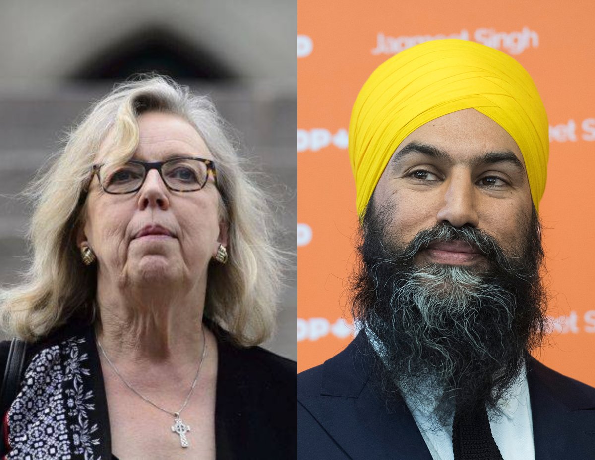 Elizabeth May, left, and Jagmeet Singh, right.