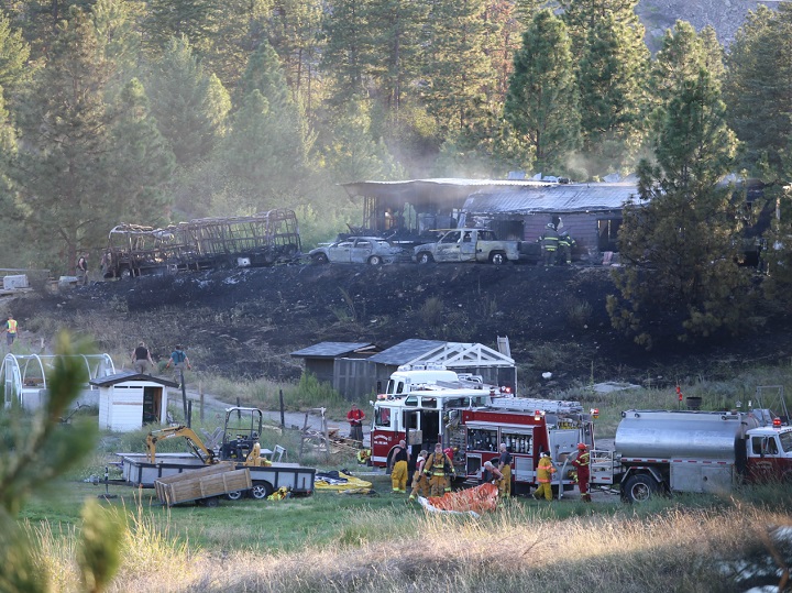 The aftermath of the fire at a mobile home near Oliver, B.C.