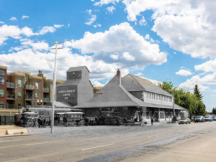 A superimposed photo shows what Gateway Boulevard just south of Whyte Avenue used to look like, compared to now.