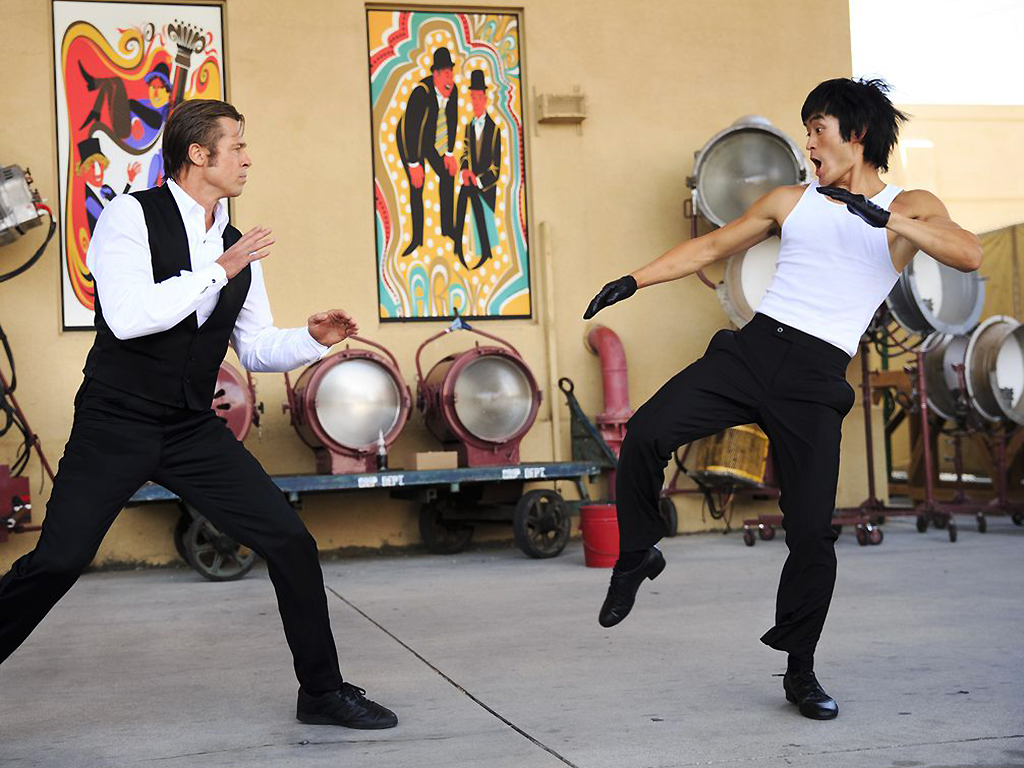 (L-R) Brad Pitt as Cliff Booth and Mike Moh as Bruce Lee in Quentin Tarantino's ninth film, 'Once Upon a Time... in Hollywood.'.