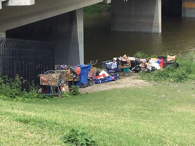 A homeless camp under the Osborne Bridge.