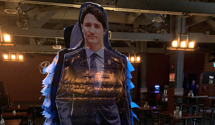 The co-owner of a bar in Red Deer, Alta. doesn't regret hanging a large pinata of Prime Minister Justin Trudeau, shown in a handout photo, in his establishment on the Canada Day weekend. 