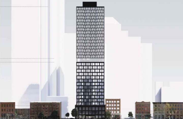Artist's rendering of a proposed high-rise tower for 104 Street in Edmonton.