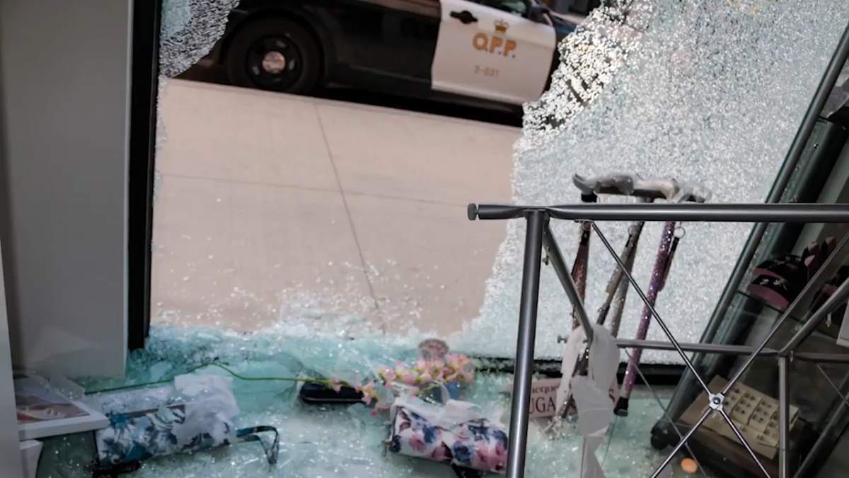 OPP are searching for a motorcyclist who allegedly smashed the window of a Napanee jewellery store on Dundas Street.