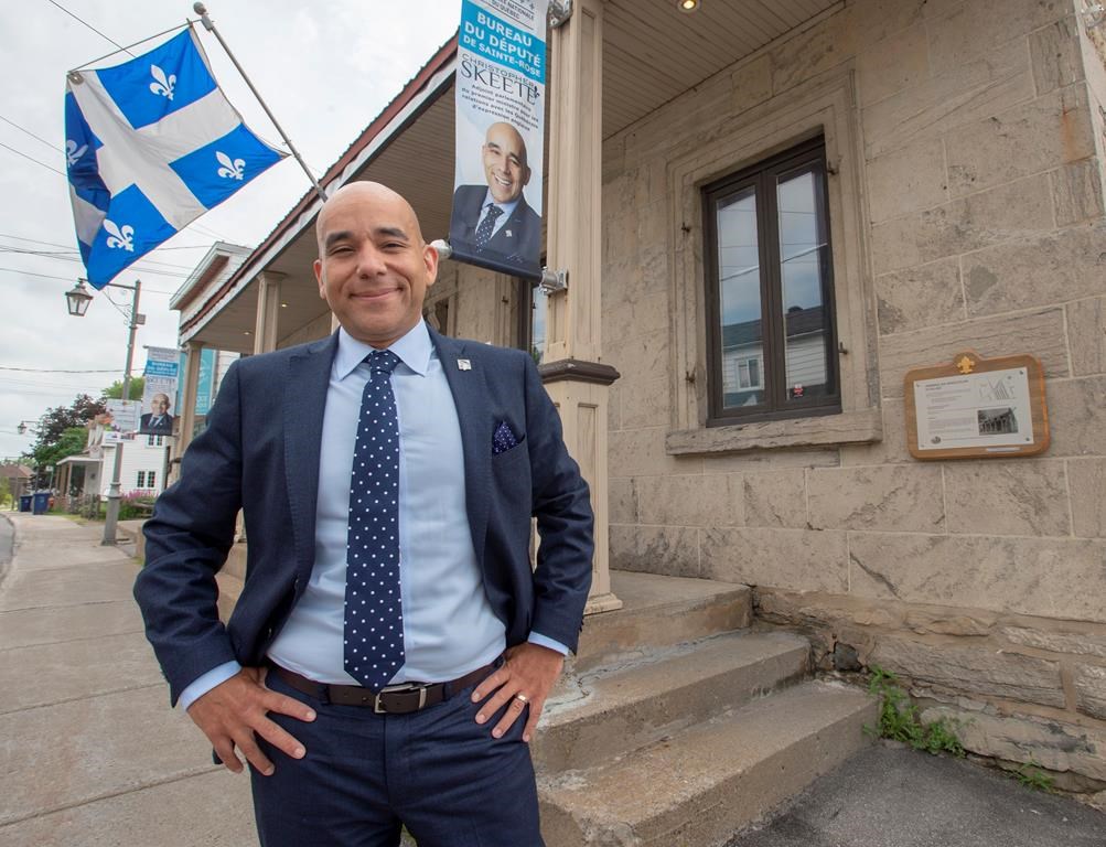 CAQ MNA Christopher Skeete, the government's point man for anglo affairs, is seen at his riding office in Laval, Que., Wednesday, July 17, 2019.