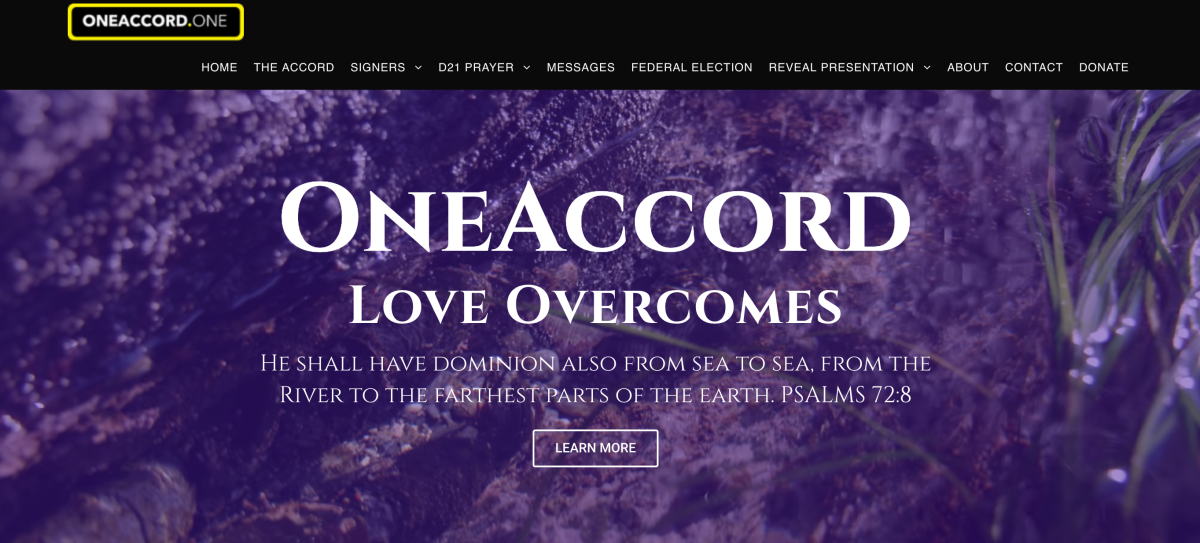A screenshot from the homepage of One Accord.