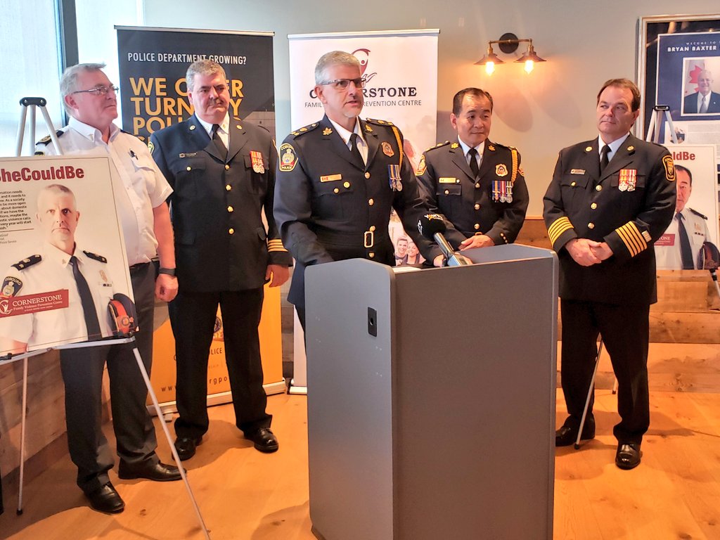 Cobourg first responders help launch the #SheCouldBe campaign to raise awareness of domestic violence.